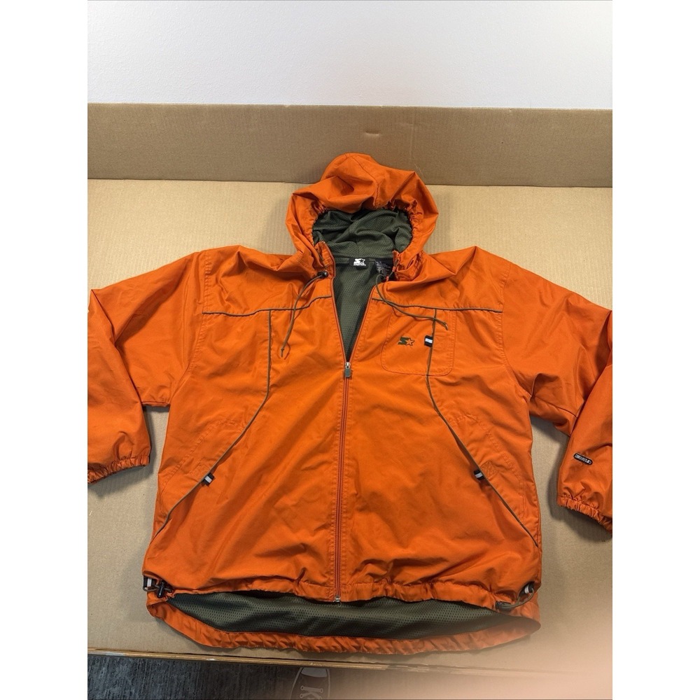 Starter Men's Hooded Full Zip Windbreaker Jacket Orange XL Polyester‎